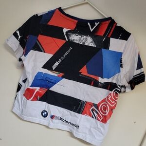 Blue and Red Short Sleeve Crop T-Shirt